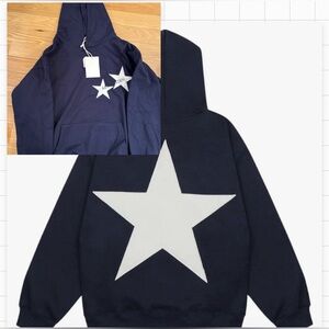 Hoodie with White Star-Navy Oversized Unisex See measurements in pics seen here